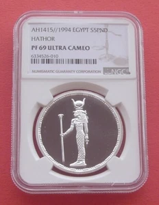 Egypt 1994 Hathor 5 Pounds Silver Proof Coin NGC PF69UC - Picture 1 of 2