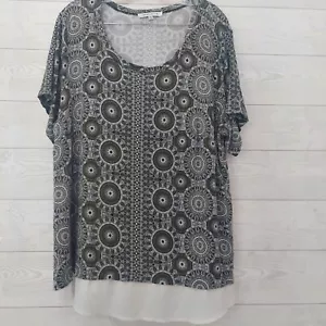 Rosa+Oliva 2x Top Camicia Tunica Verde Bianco Morbido Rayon con Orlo in Chiffon - Foto 1 di 8