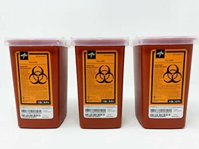 3 X Recipiente Sharps 1 Quarto Agulha de Risco Biológico Eliminação 1 Qt Tamanho Frete Grátis 3-PK - Imagem 1 de 4