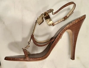 Vtg Vicini Giuseppe Zanotti Sexy Strappy Gold/Leather Gladiatrix Sandal Heels 38 - Picture 1 of 10