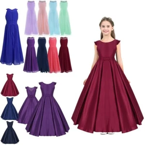 Girls Flower Chiffon Princess Pageant Dress Bridesmaid Wedding Party Ball Gown - Picture 1 of 62