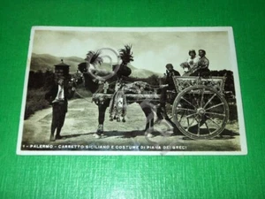 Cartolina Palermo - Carretto Siciliano e Costume di Piana dei Greci 1939. - Picture 1 of 1