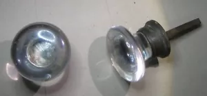 VINTAGE CLEAR GLASS AND BRASS DOORKNOBS - 2- 1/2" DIAMETER - Picture 1 of 11