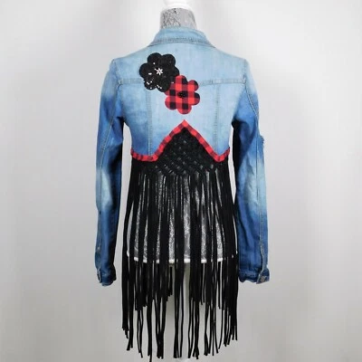 Chaqueta de mezclilla con flecos recortados reciclados remodelados S 4 (KK) Foto 1 de 4