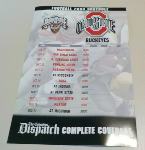 2003 OHIO STATE BUCKEYES SCHEDULE POSTER THE COLUMBUS DISPATCH FOOTBALL Cover
