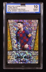 2023 Lionel Messi LEAF LEGEND SILVER PRE-PRODUZIONE 1/1 GOLD DISCO (ISA 10) - Foto 1 di 3