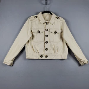 Free People Ivory Ecru Eisenhower Button Up Jean Jacket Womens Sz Small Denim - Picture 1 of 12