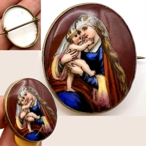 Broche Vintage Virgen María Cristiana Latón Dorado Porcelana Mujer’s Joyería Prendedor - Imagen 1 de 7