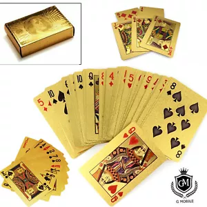 24K GOLD PLATED 2 PLAYER PLAYING CARDS GAME POKER DECK 99.9% PURE FULL CARDS SET - Picture 1 of 5