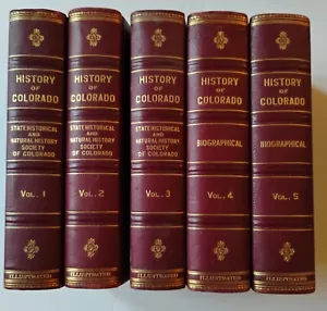 1927 Colorado History by Baker, 5 Volumes DeLuxe Edition Leather Bound Marbled - Picture 1 of 8