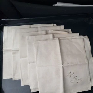 Lot of 5 Vintage Embroidered Flower Napkins Ivory Ecru Solid Linen  - Picture 1 of 5
