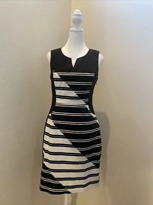 Worthington черный белый в полоску без рукавов круглый вырез платье размер 4 - Изображение 1 из 3