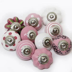 Möbelknöpfe Set 6-8-10 STK Möbelgriffe Rosa Weiß Keramik Knöpfe Möbelknopf RS - Bild 1 von 9
