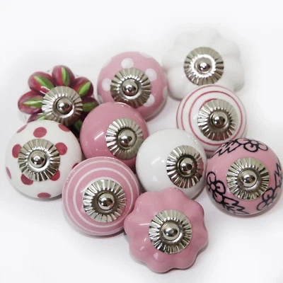 Möbelknöpfe Set 6-8-10 STK Möbelgriffe Rosa Weiß Keramik Knöpfe Möbelknopf RS - Bild 1 von 3