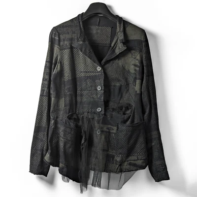 Cárdigan Chaleco Chaqueta Rundholz Asimétrico Plisado Negro/Verde Estampado Volantes M-L Foto 1 de 4