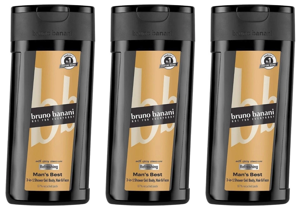 ✅ bruno banani Duschgel MAN'S BEST Shower Gel mit würzigem Amber Duft 3x 250ml ✅