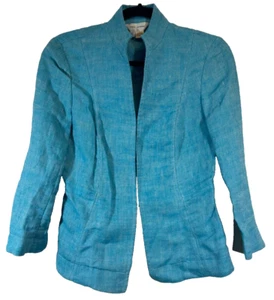 NEW Zara Women Linen Flax Blazer Jacket Cropped Size S Blue Career. D57 - Picture 1 of 6