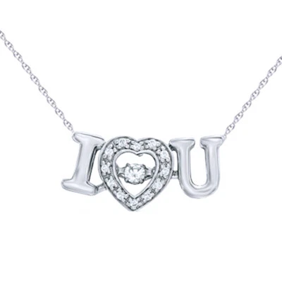 Colgante "I Love U" 1/10 CT Dancg Diamante Real Chapado en Oro Blanco 14K Esterlina 18" Foto 1 de 4