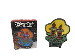 Vitral vintage de hierro fundido estilo Tiffany Glo-Candle 2 velas bayas nuevo en caja - Imagen 1 de 7