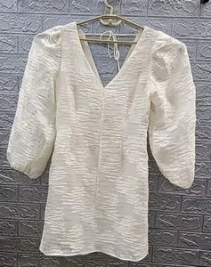 New Samsoe Anai V Neck Lined Dress White Size Medium - Picture 1 of 6