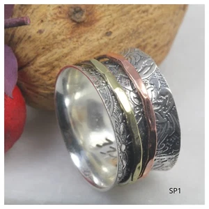 Anillo giratorio de meditación de banda pesada ancha de plata esterlina 925 de Bali Boho de colección - Imagen 1 de 7