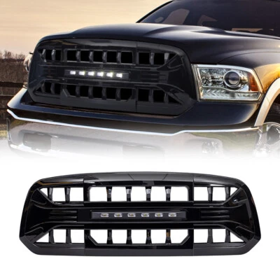 Rejilla estilo armadura delantera negra brillante con luz todoterreno para Dodge RAM 1500 13-18 Foto 1 de 4