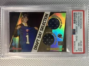 2004 Bowman Eli Manning Draft Day Duel Jersey RC PSA 8 Mint GIANTS - Picture 1 of 2