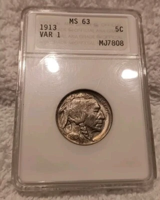 1913 5C Type 1 Buffalo Nickel MS-63 Old ANA Holder Sharp! - Image 1 of 4