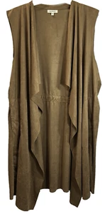 Max Studio Weste Damen XXL Wildlederimitat Boho offen USA drapiert Wasserfall mit Taschen - Bild 1 von 11