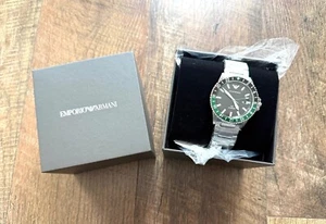 EMPORIO ARMANI DIVER AR11589 GMT Stainless Steel Green Black Mens Wristwatch - Picture 1 of 7