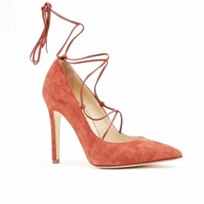 Women's Genuine Coral Orange Suede Leather Stiletto Pumps – Made in Italy, Ankle - Image 1 of 4
