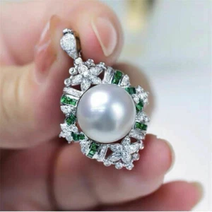 Gorgeous 11-12mm AAAA South Sea White Pearl Stud Pendant 925s FREE Necklace - Picture 1 of 6