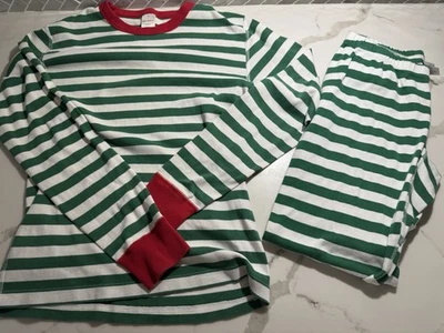 Праздничный пижамный набор Hanna Andersson PJ размер S/XS в полоску зеленый рождественский органический - Изображение 1 из 4