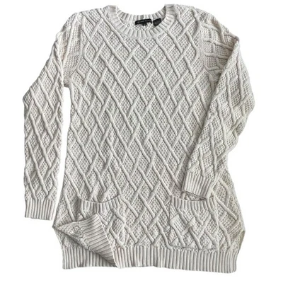 Женский вязаный хлопковый свитер JEANNE PIERRE цвета слоновой кости с карманами размер: M - Изображение 1 из 4