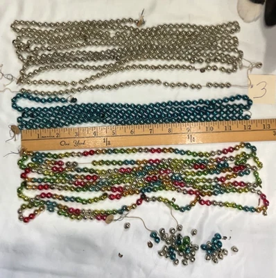 Lot Vintage Christmas Garland Mercury Glass Silver Blue Green Red 20+ ft  Beads - Image 1 of 4