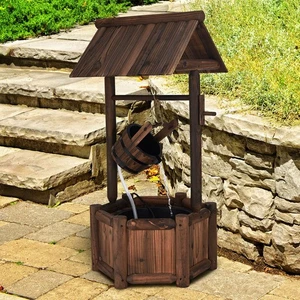 Garden Rustic Wishing Well Water Fountain Wooden Electric Backyard Pump Outdoor - Picture 1 of 12