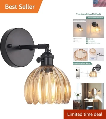 Aplique de pared vintage de vidrio ámbar con marco negro ajustable Foto 1 de 4