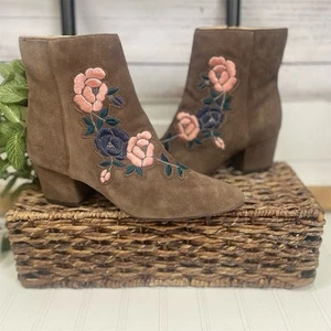 Steven by Steve Madden Women's Floral Embroidered Brown Ankle Booties Size 10 - Picture 1 of 13