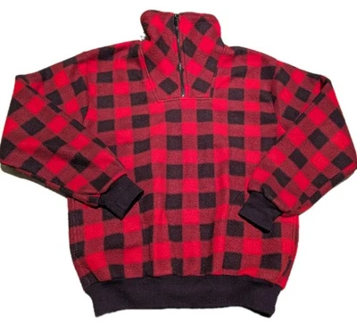 Винтажный статистики Buffalo клетку женщин 1/4 молнии пуловер флисовая куртка размер большой - Изображение 1 из 4