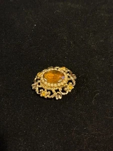 Vintage Caro Brooch TOPAZ Colored Stone/FAUX PEARLS - Gold-tone Metal - Picture 1 of 2