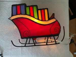 Vintage Light Up Stained Glass Christmas Sleigh - Picture 1 of 11