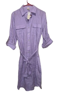 Camisa de vestir Magaschoni 100 % lino bolsillos cinturón LILA BREZE TALLA M NUEVA Foto 1 de 4