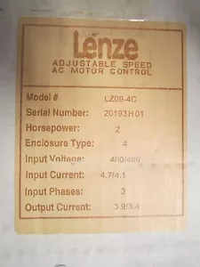 LENZE LZ09 4C 400-480 V 2 HP Adjustable AC Drive Speed Controller - Picture 1 of 3