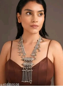 Conjunto largo de joyería afgana vintage de plata india oxidada alemana - Imagen 1 de 4