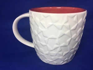 Starbucks WHITE STAR Embossed 2011 HOLIDAY COFFEE MUG New Bone China RED INSIDE - Picture 1 of 7
