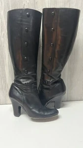 Vtg Mirror Vero Cuoio  Granny Button CottageCore Boots Black Leather 6.5/7 Sz 38 - Picture 1 of 8