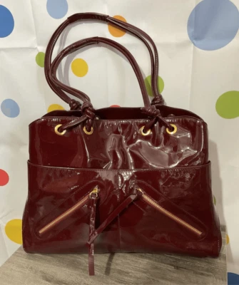 Jane August Designer Genuine Leather Made in Italy Burgundy Patent Large Bag Sat - Image 1 of 4