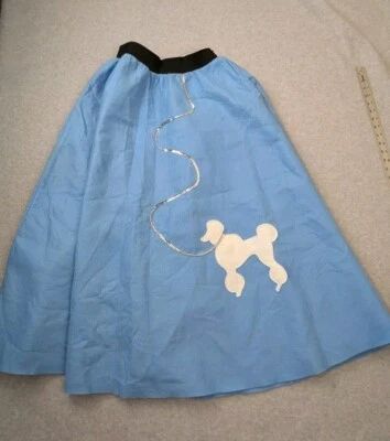 Poodle Skirt 50s Sock Hop Felt Blue  Grease Costume W 26" - 34" L 33" Made USA - Image 1 of 4