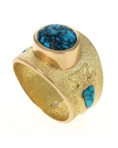 10 - 18K Gold Arrowhead Ring With High Grade Natural Lone Mountain Turquoise - Picture 1 of 6