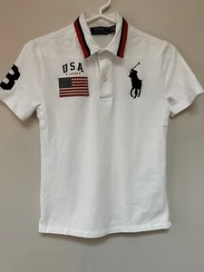 POLO Ralph Lauren Big Pony Collared Shirt Short Sleeve White Flag M (10-12) #3 - Picture 1 of 10